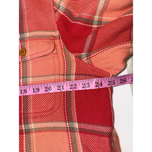 LL Bean Womens 1912 Overshirt Plaid Shacket Heavy Shirt Jacket Coral XL Petite - Picture 13 of 16